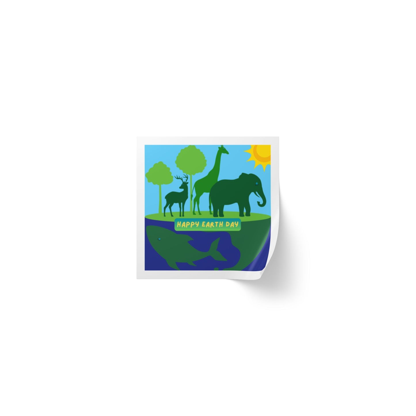 Earth Day Animals Square Sticker Roll — "Happy Earth Day" Eco Celebration Labels