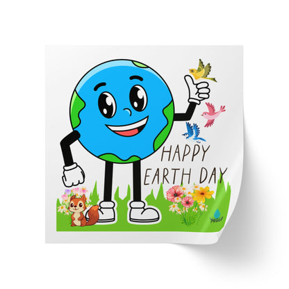 Happy Earth Day Squirrel & Birds - Square Sticker Roll — "Happy Earth Day" Eco Celebration Labels