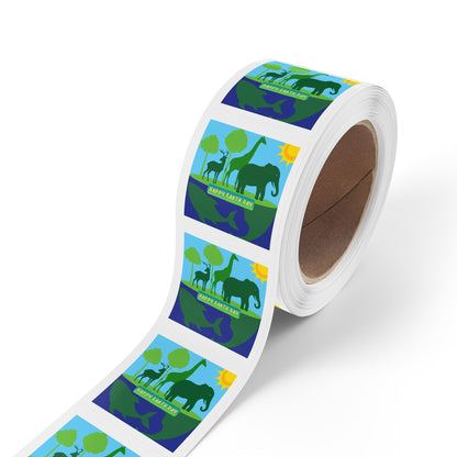 Earth Day Animals Square Sticker Roll — "Happy Earth Day" Eco Celebration Labels