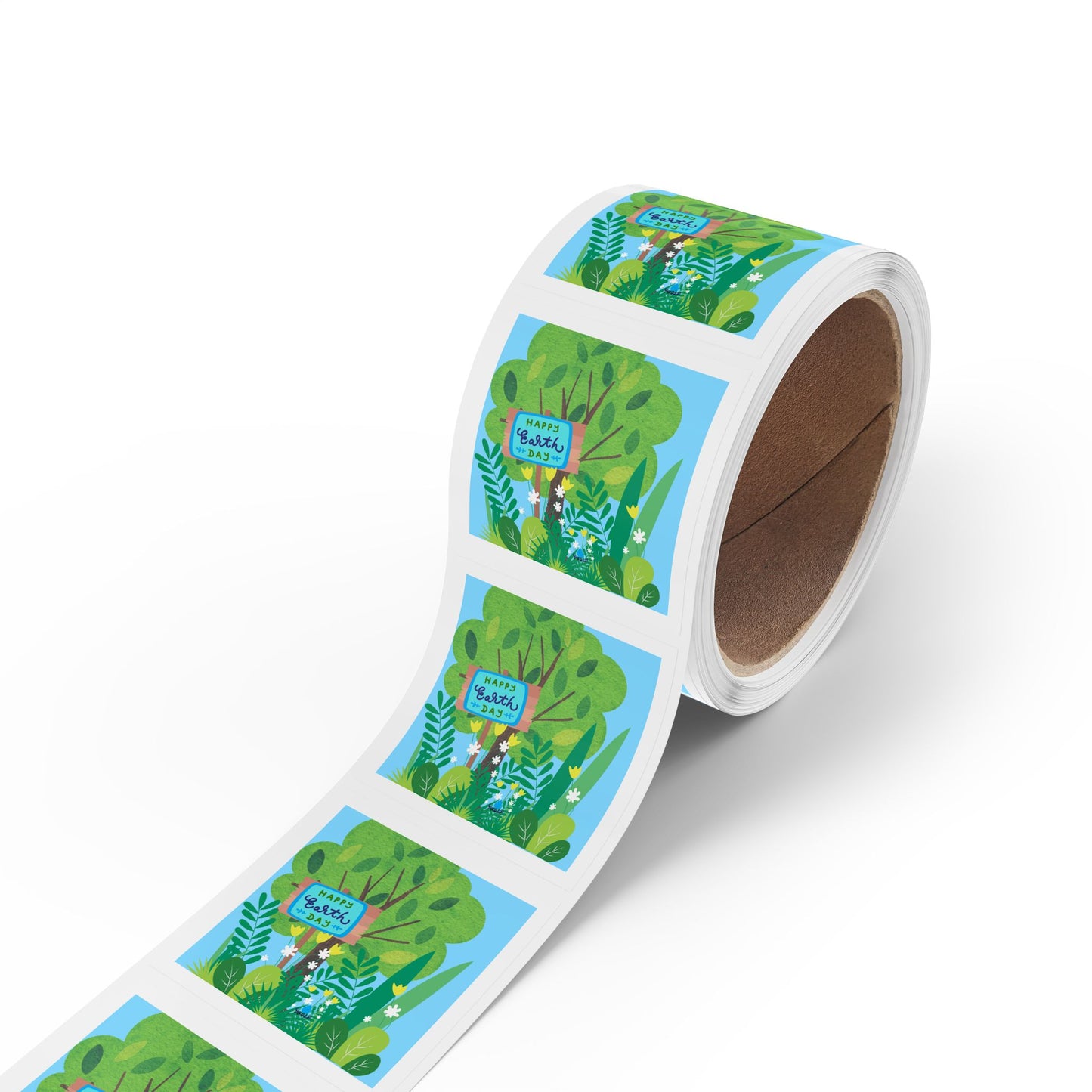 Happy Earth Day Garden Square Sticker Roll — "Happy Earth Day" Eco Celebration Labels