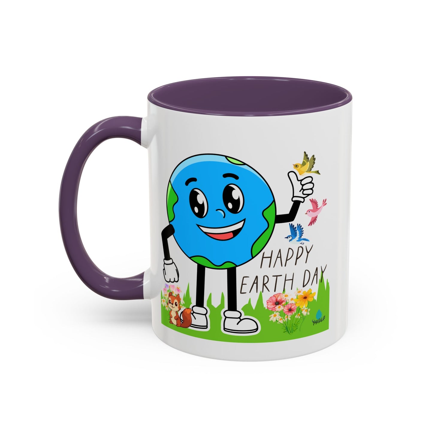Happy Earth Day Squirrel & Birds Coffee Mug — Eco Accent Mug