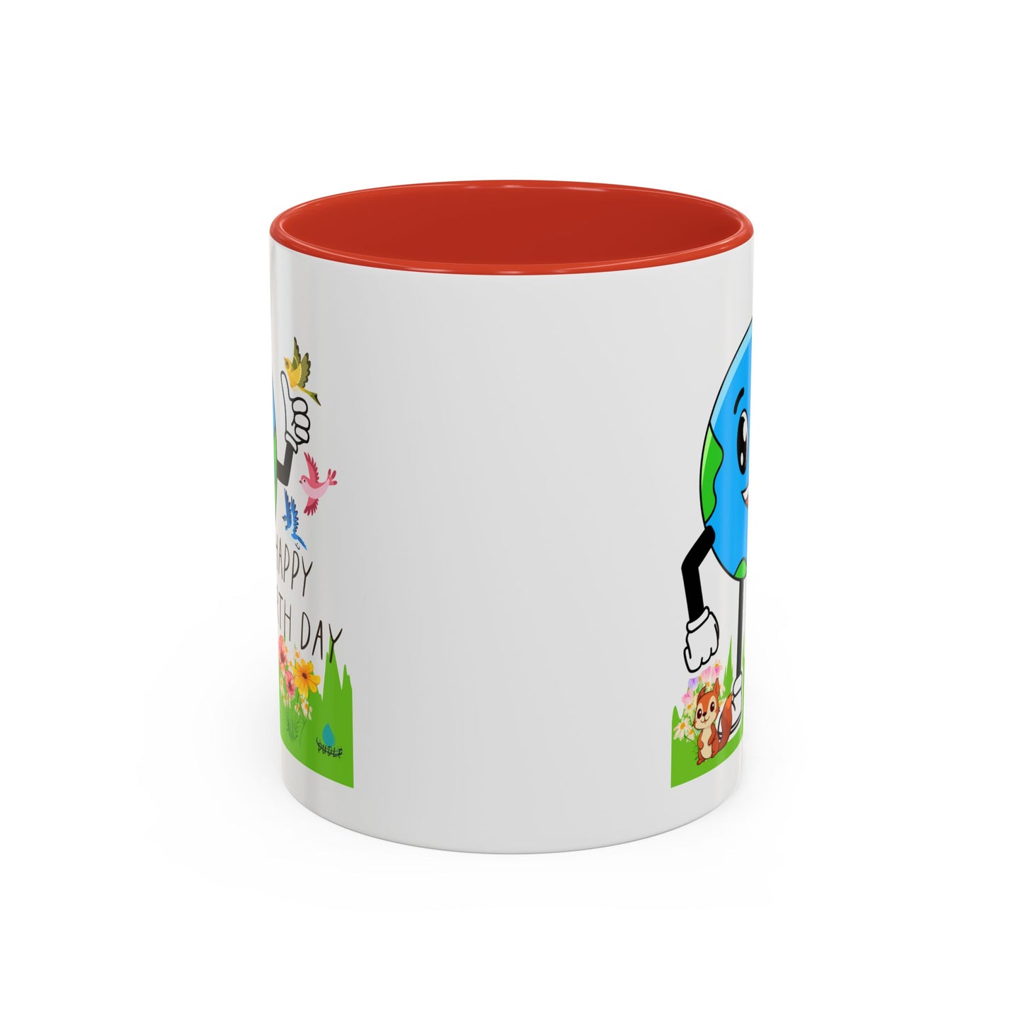Happy Earth Day Squirrel & Birds Coffee Mug — Eco Accent Mug