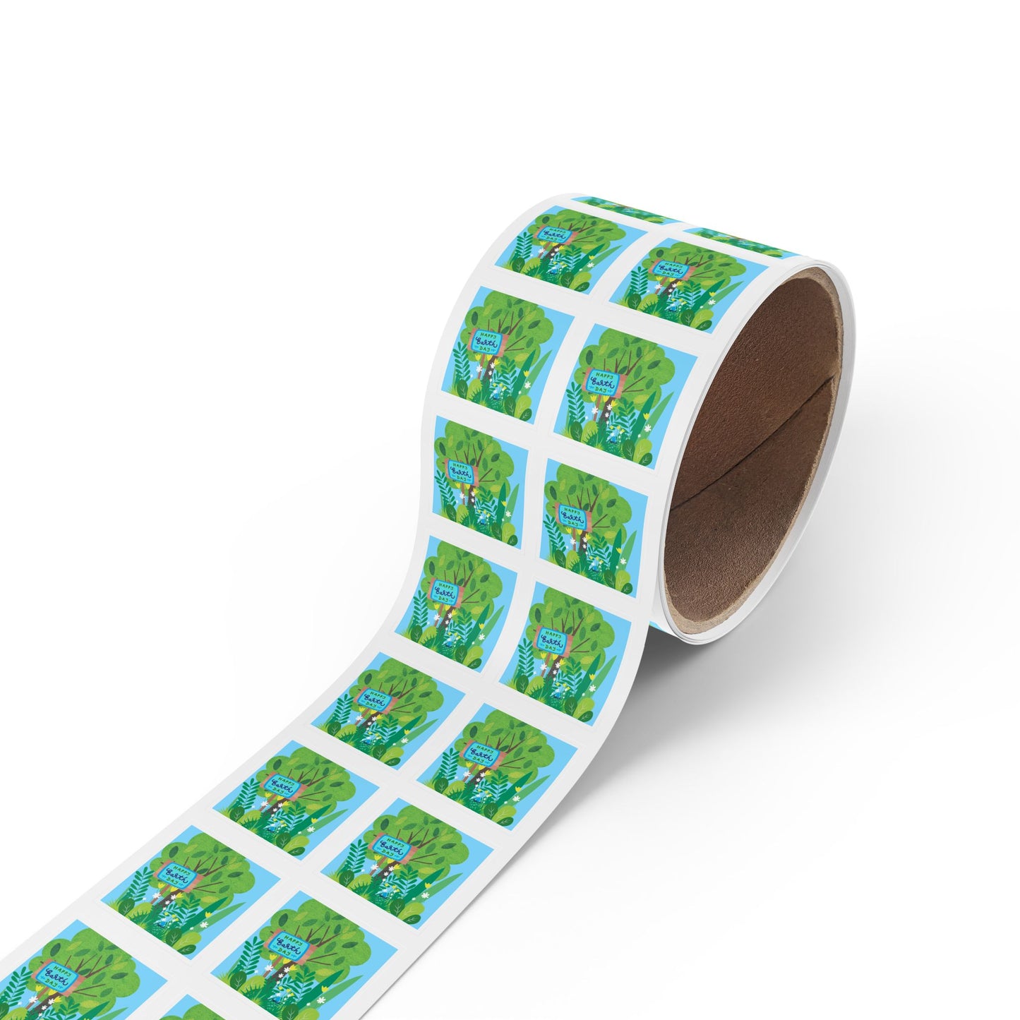 Happy Earth Day Garden Square Sticker Roll — "Happy Earth Day" Eco Celebration Labels