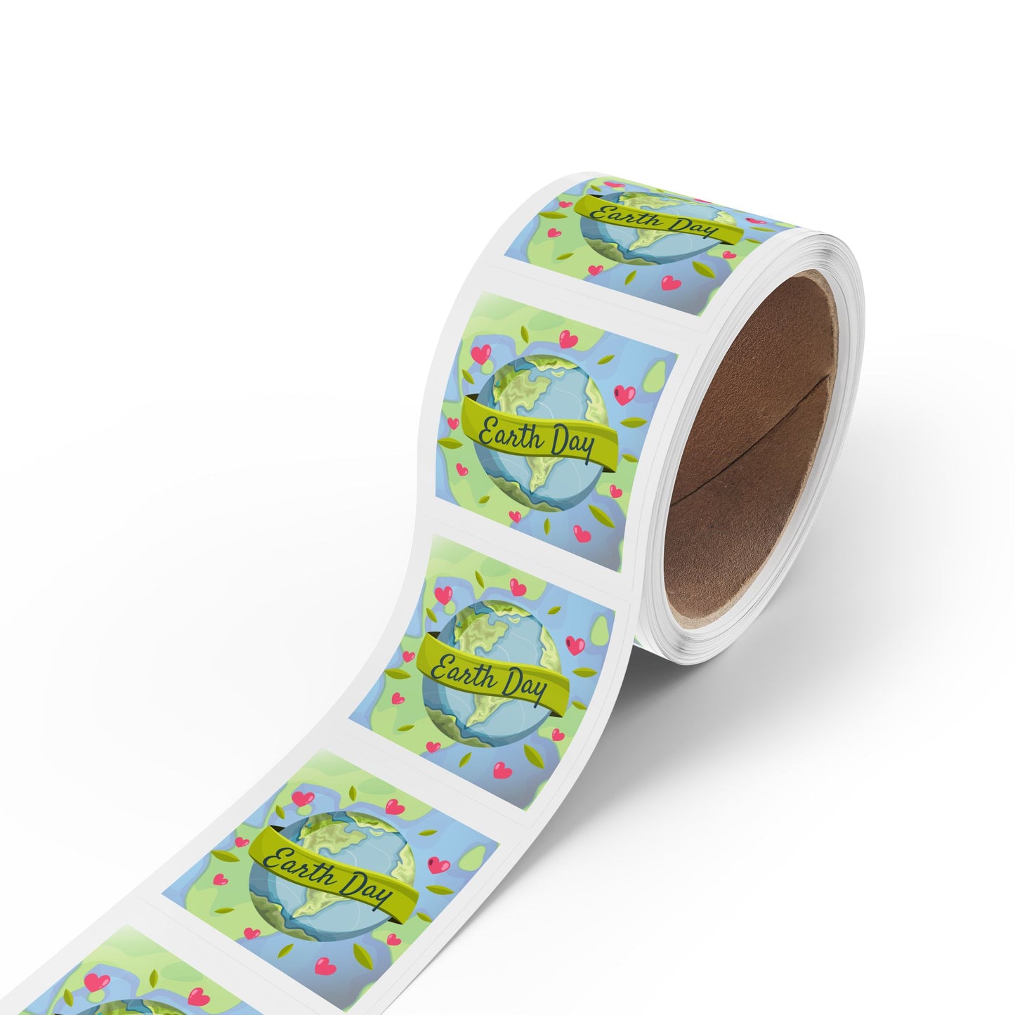 Earth Day Hearts Square Sticker Roll — "Happy Earth Day" Eco Celebration Labels