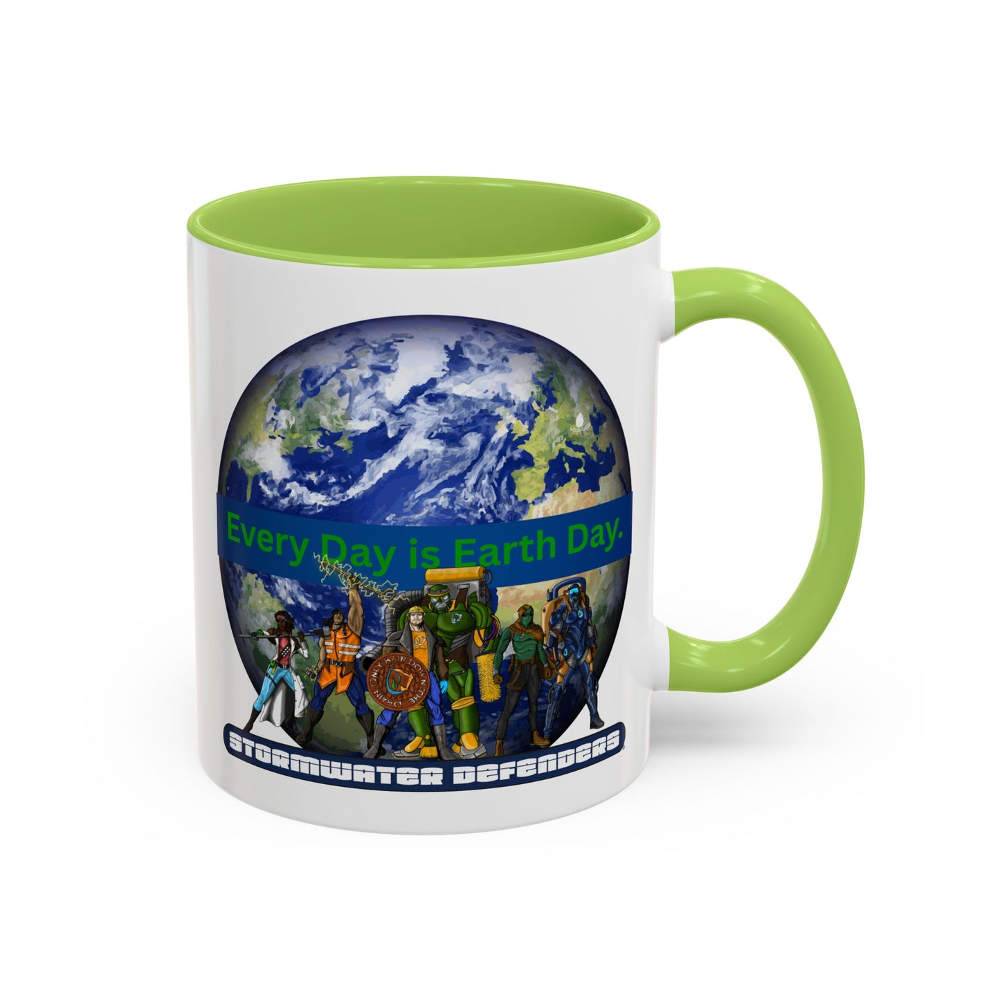 Earth Day Coffee Mug — “Every Day is Earth Day with the Stormwater Defenders” Eco Defender Accent Mug