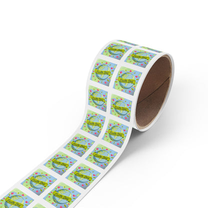 Earth Day Hearts Square Sticker Roll — "Happy Earth Day" Eco Celebration Labels