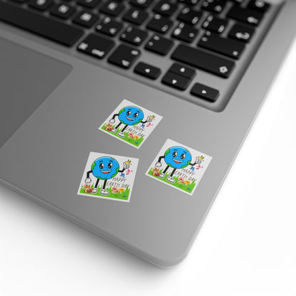 Happy Earth Day Squirrel & Birds - Square Sticker Roll — "Happy Earth Day" Eco Celebration Labels