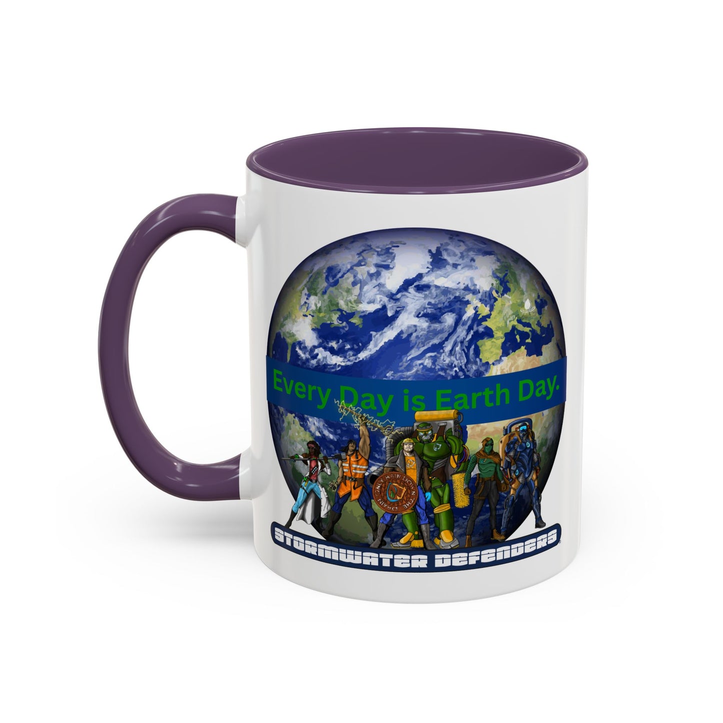 Earth Day Coffee Mug — “Every Day is Earth Day with the Stormwater Defenders” Eco Defender Accent Mug