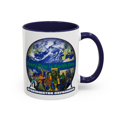 Earth Day Coffee Mug — “Every Day is Earth Day with the Stormwater Defenders” Eco Defender Accent Mug