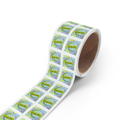 Earth Day Hearts Square Sticker Roll — "Happy Earth Day" Eco Celebration Labels