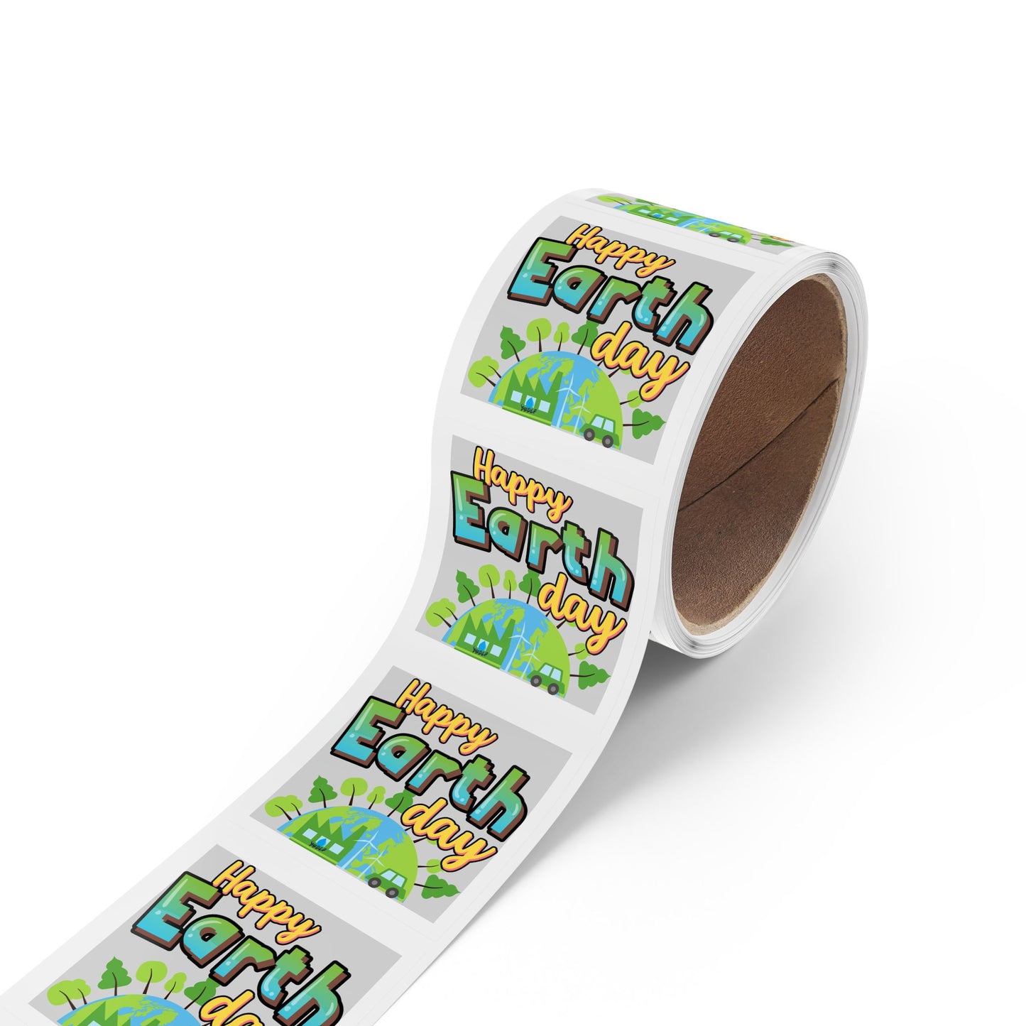Happy Earth Day Square Sticker Roll — "Happy Earth Day" Eco Celebration Labels