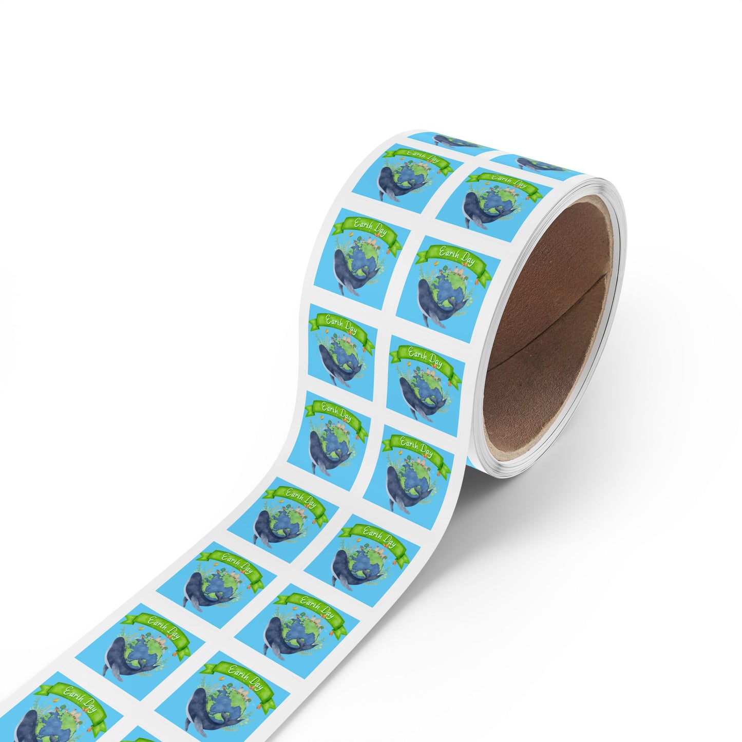 Earth Day Whale Square Sticker Roll — "Happy Earth Day" Eco Celebration Labels