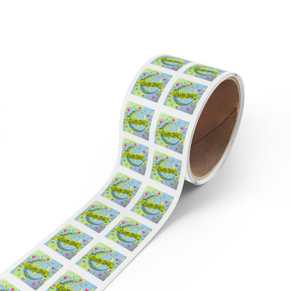 Earth Day Hearts Square Sticker Roll — "Happy Earth Day" Eco Celebration Labels