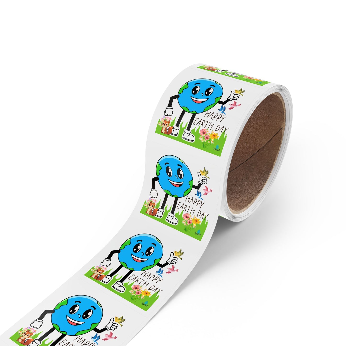 Happy Earth Day Squirrel & Birds - Square Sticker Roll — "Happy Earth Day" Eco Celebration Labels