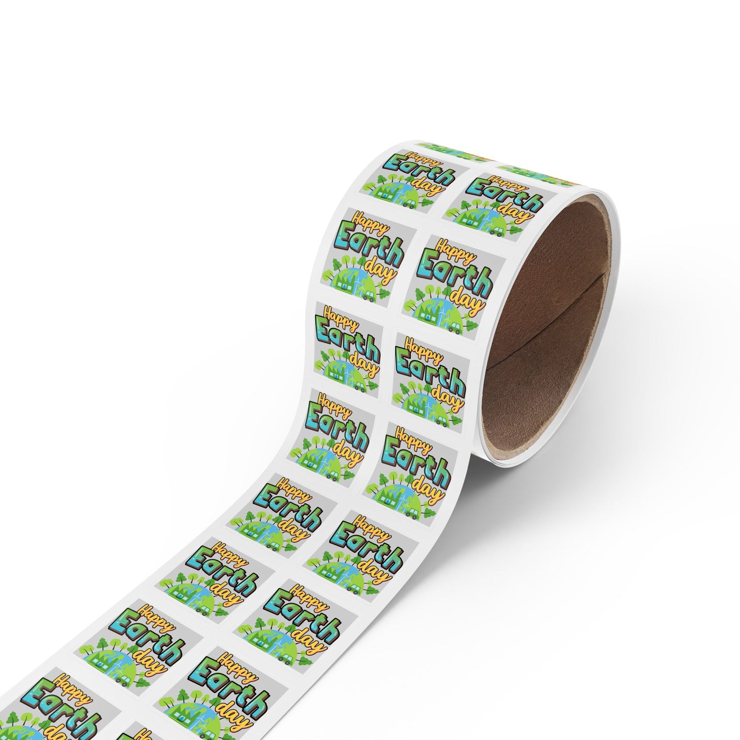 Happy Earth Day Square Sticker Roll — "Happy Earth Day" Eco Celebration Labels