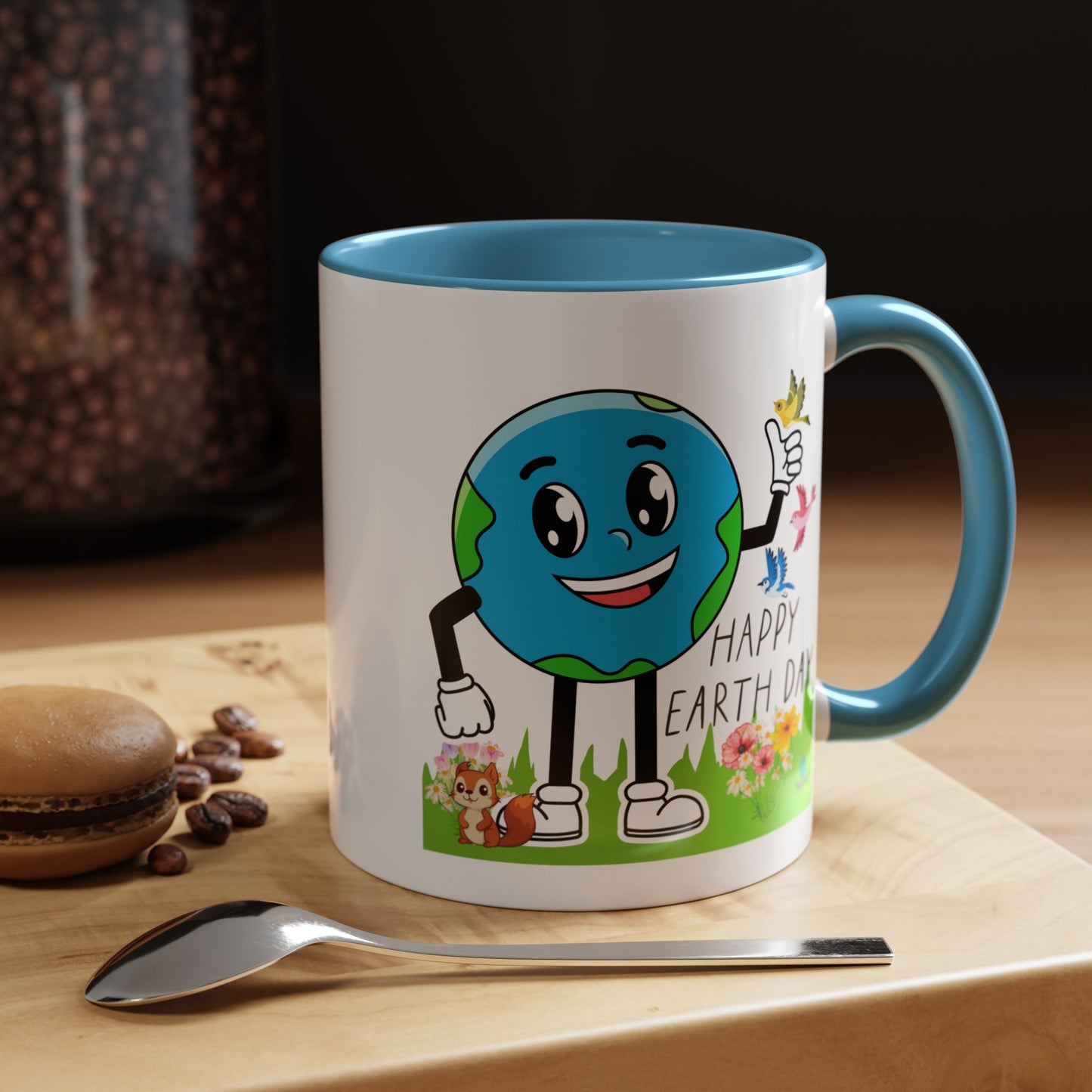 Happy Earth Day Squirrel & Birds Coffee Mug — Eco Accent Mug