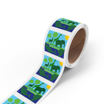 Earth Day Animals Square Sticker Roll — "Happy Earth Day" Eco Celebration Labels