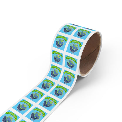 Earth Day Whale Square Sticker Roll — "Happy Earth Day" Eco Celebration Labels