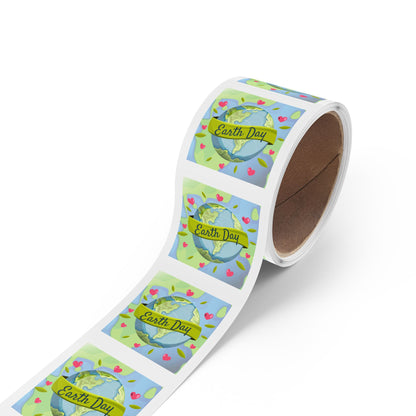 Earth Day Hearts Square Sticker Roll — "Happy Earth Day" Eco Celebration Labels