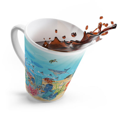 Latte Mug — Underwater Ocean Scene with Sea Turtles, Coral & Marine Life