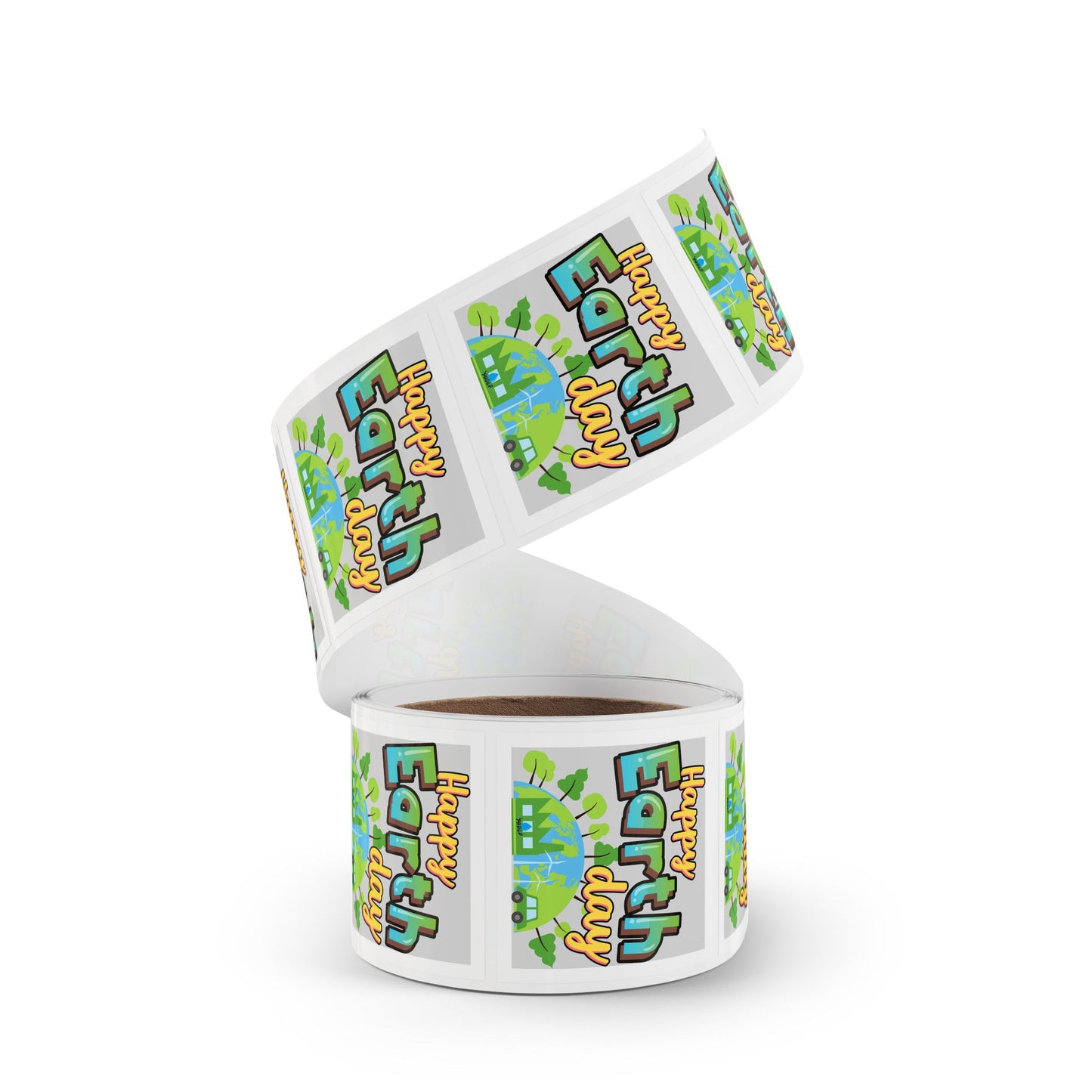 Happy Earth Day Square Sticker Roll — "Happy Earth Day" Eco Celebration Labels