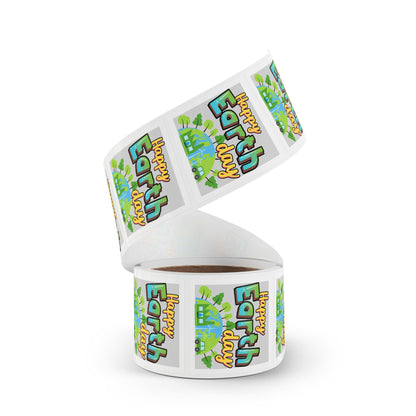 Happy Earth Day Square Sticker Roll — "Happy Earth Day" Eco Celebration Labels