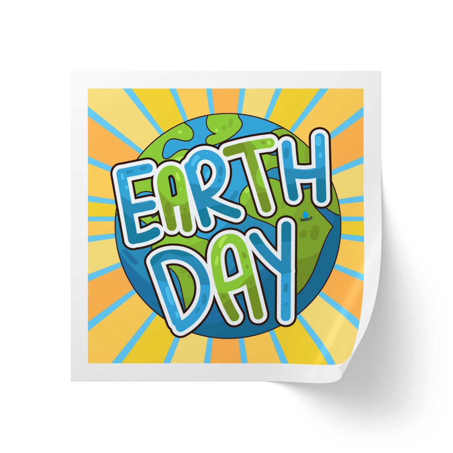 Earth Day Sunburst Square Sticker Roll — "Happy Earth Day" Eco Celebration Labels
