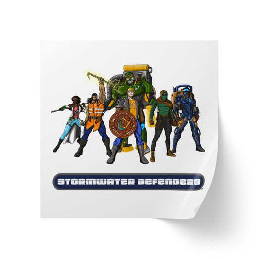 Stormwater Defenders Sticker Label Rolls - Fun Comic-Style Labels for Community Outreach, Teams, and Classroom Education