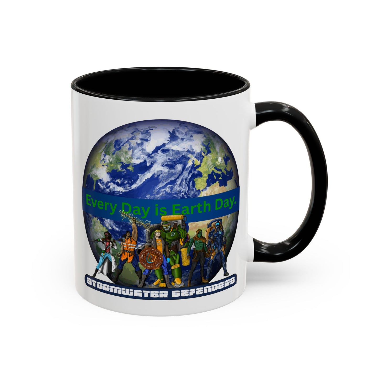 Earth Day Coffee Mug — “Every Day is Earth Day with the Stormwater Defenders” Eco Defender Accent Mug