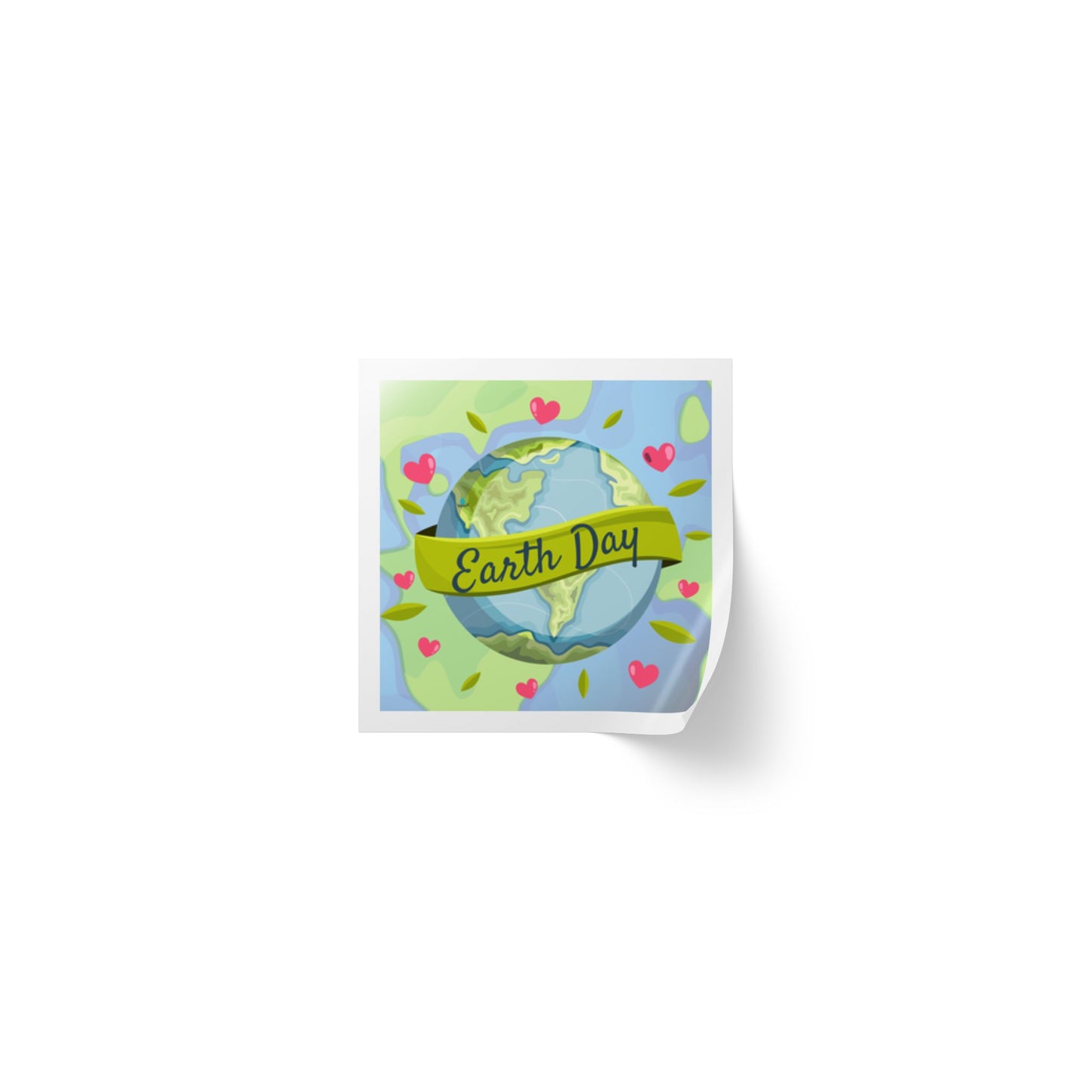 Earth Day Hearts Square Sticker Roll — "Happy Earth Day" Eco Celebration Labels