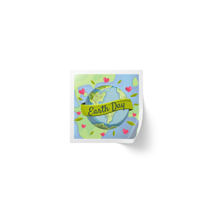 Earth Day Hearts Square Sticker Roll — "Happy Earth Day" Eco Celebration Labels