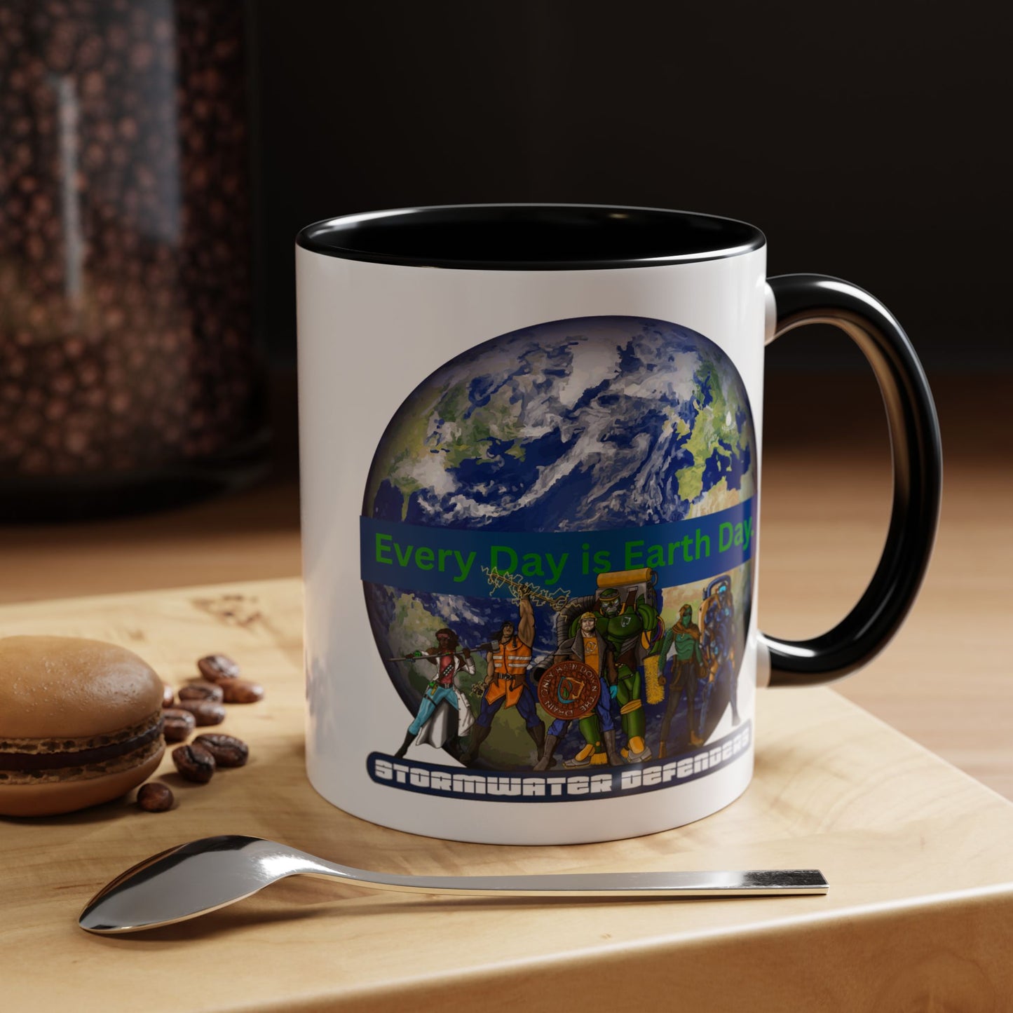 Earth Day Coffee Mug — “Every Day is Earth Day with the Stormwater Defenders” Eco Defender Accent Mug