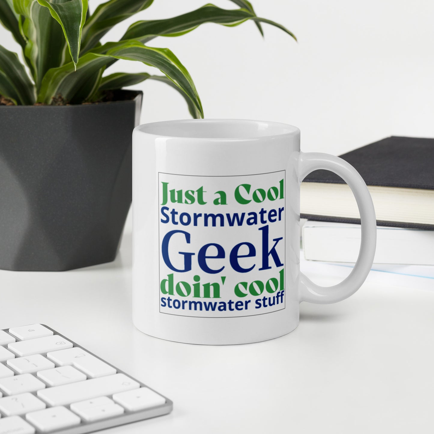 Cool Stormwater Geek (blue/green) - White glossy mug