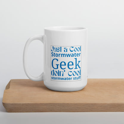 Cool Stormwater Geek (blue) - White glossy mug