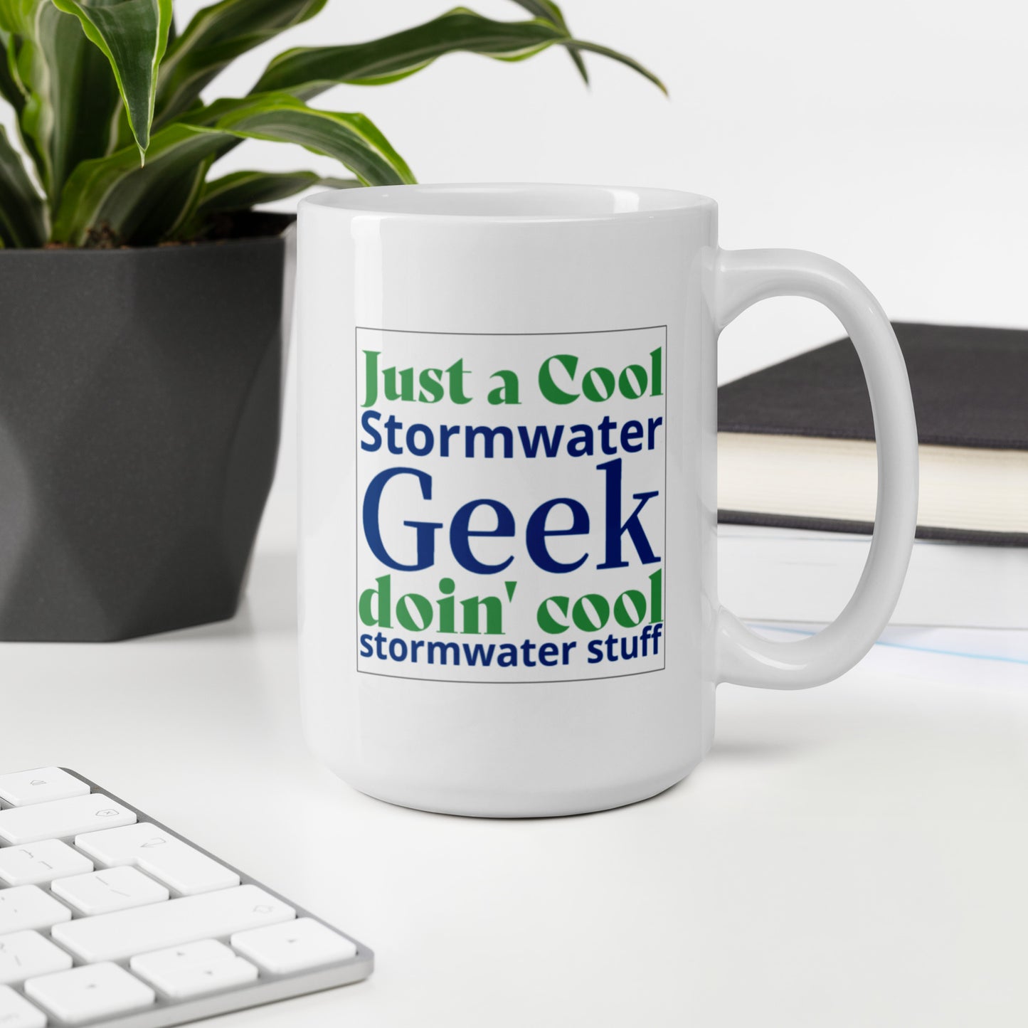 Cool Stormwater Geek (blue/green) - White glossy mug