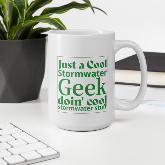 Cool Stormwater Geek (green) - White glossy mug