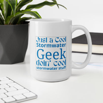 Cool Stormwater Geek (blue) - White glossy mug